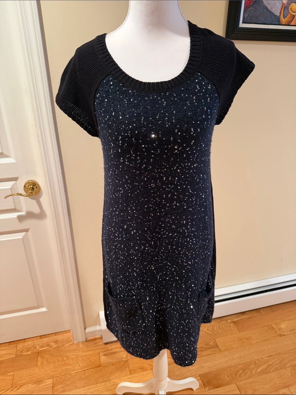 Style & Co. Black Sparkle Short-Sleeve Tunic Dress with pockets